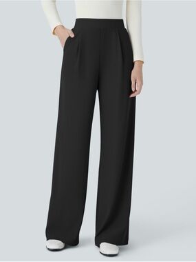 NWT Halara Flex MicroWaffle Wide-Leg Black Pants XS Extra Petite